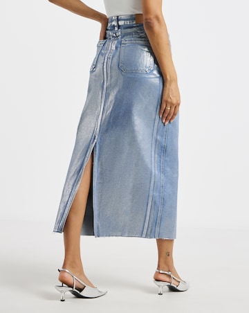 Blue Metallic A Line Maxi Skirt