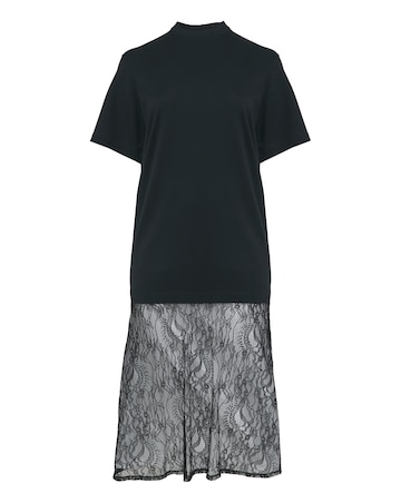 Black 2 in 1 T-Shirt Dress With Lace Midi Skirt