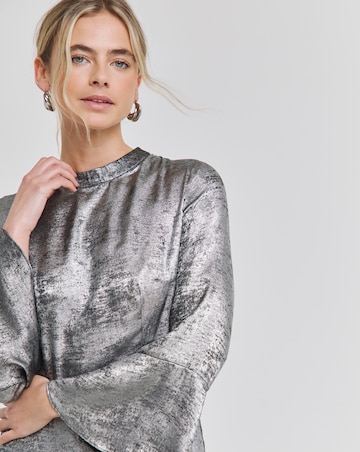 Joanna Hope Silver Foil Fluted Sleeve Dress