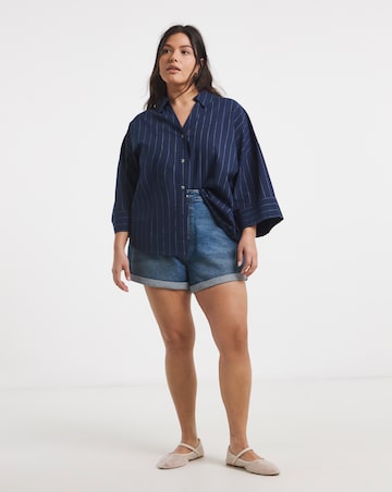 Navy Stripe Wide Cuff Boxy Shirt