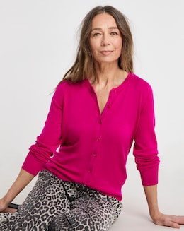 Raspberry Crew Neck Cardigan