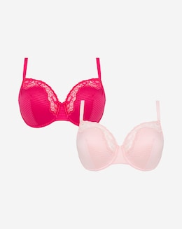 2 Pack Phoebe Everyday Stripe Non Padded Wired Balcony Bras B-F