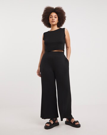 Value Black Jersey Elasticated Waist Wide Leg Trouser