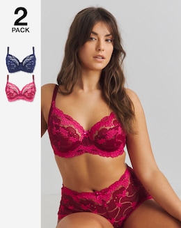 Pretty Secrets (2 Pack) Grace Lace Full Cup Bras (B-DD) Raspberry/Navy