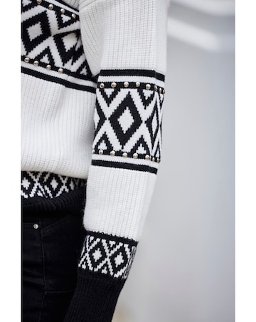 Sosandar Zip Neck Aztec Stud Deatil Jumper