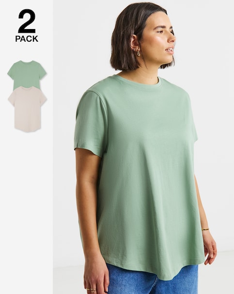 Simply Be Sage & Oatmeal 2 Pack Curved Hem Longline T-Shirts