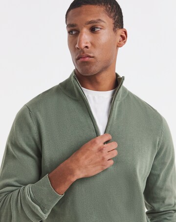 Cotton 1/4 Zip Funnel Knit Top