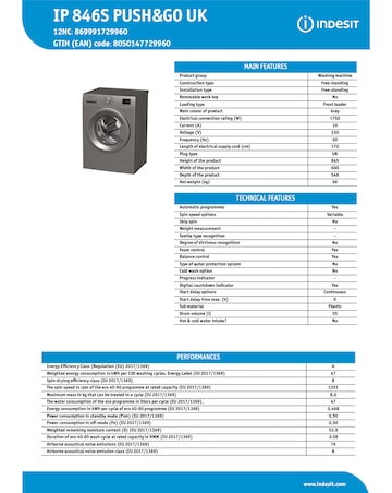 Indesit IP 846S Push & Go Washing Machine - Silver + Install