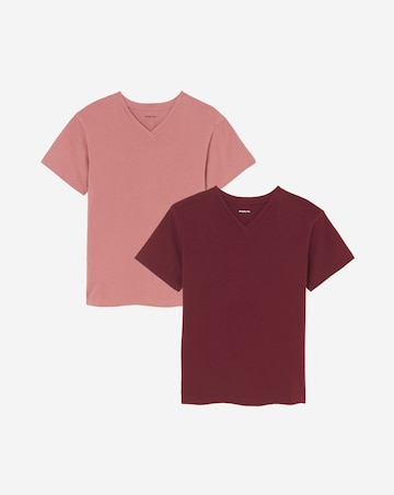 Burgundy & Rose 2 Pack High V Neck Slim Fit T-Shirts
