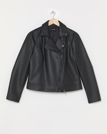 Black Double Zip Faux Leather Biker