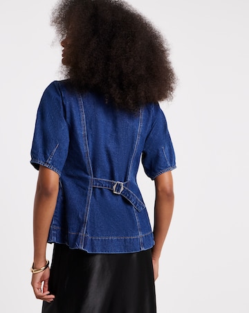 Simply Be Mid Wash Button Through Denim Blouse