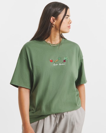 Khaki Vegetable Embroidery T-Shirt