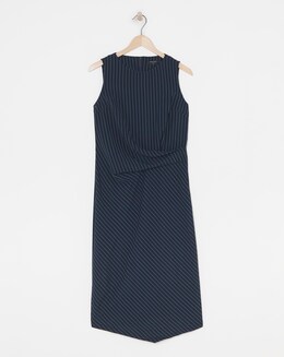 Pinstripe Ruched Detail Midi Shift Dress