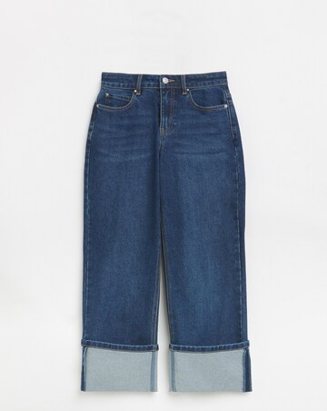 Dark Blue Turn Up Straight Leg Jean