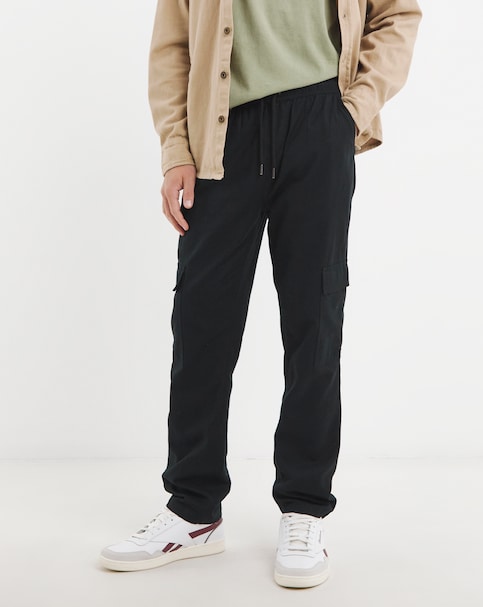 Linen Blend Fully Elasticated Cargo Trouser