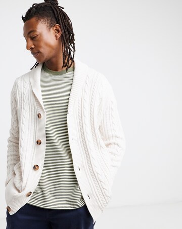 Ecru Cable Knit Shawl Neck Cardigan