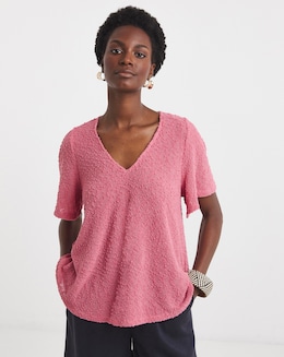 Pink Boucle Angel Sleeve Top