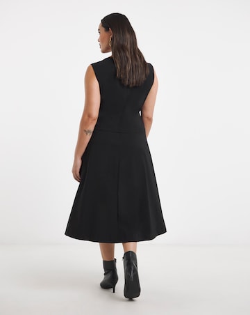 Black Bengaline 2 in 1 Waistcoat Midi Dress