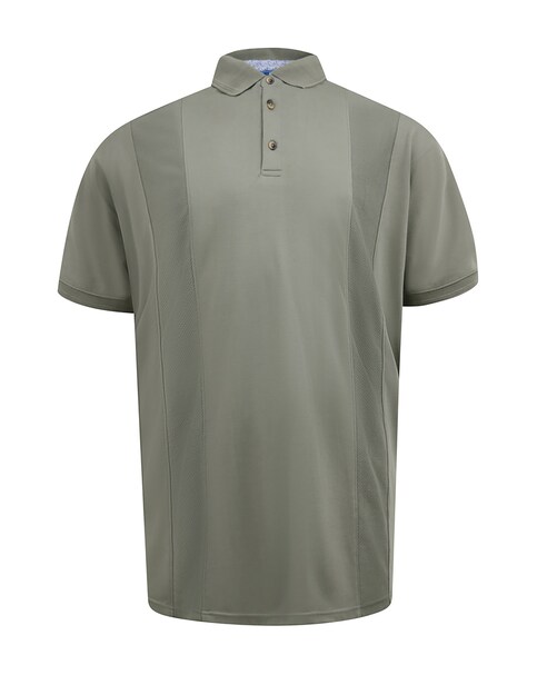 D555 Big And Tall Chippendham Jacquard Knitted Front Panel S/S Polo - Khaki