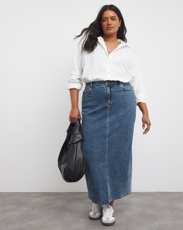 Stone Blue Column Maxi Skirt