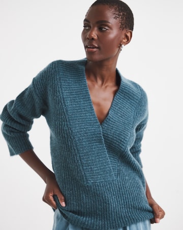 Blue Deep V Neck Knitted Jumper