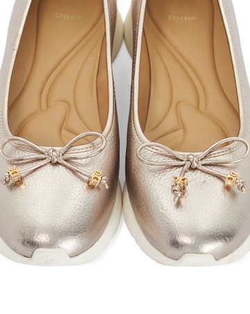 Dune Highline Gold Leather Bow Ballerina Shoes - Standard Fit (D)