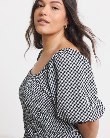 Waffle Shirred Midi Dress