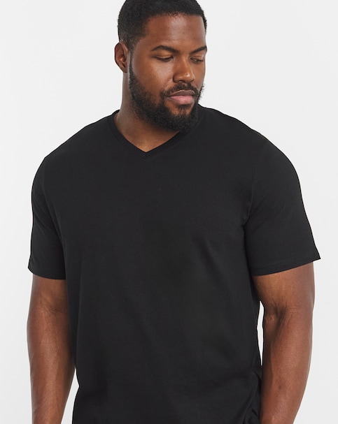 V-Neck Cotton T-Shirt - Black, Long Length