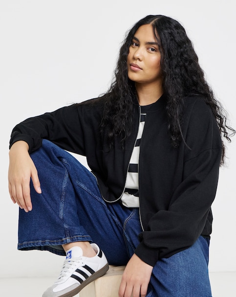 Simply Be Black Zip Up Bomber Jacket