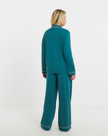 Figleaves Satin Trim Button Through Pyjama Set