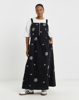 Embroidered Midaxi Denim Pinafore Dress