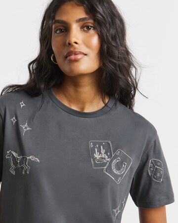 Slate Grey Western Embroidered T-Shirt