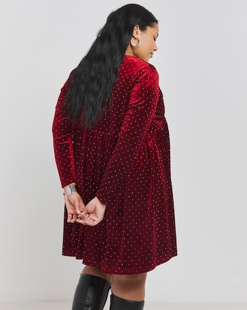Red Velour Hotfix Smock Dress