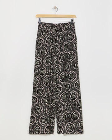 Mono Print Crinkle Shirred Waist Wide Leg Trousers
