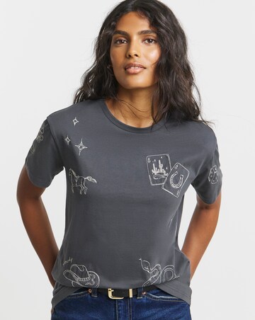 Slate Grey Western Embroidered T-Shirt