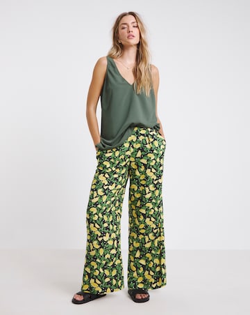 Simply Be Lemon Print Spun Viscose Wide Leg Trousers