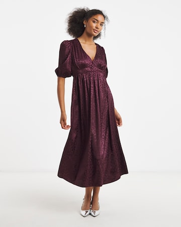 Plum Animal Satin Jacquard Midi Tea Dress