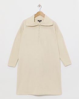 Roll Neck Zip Detail Cut and Sew Short Dress