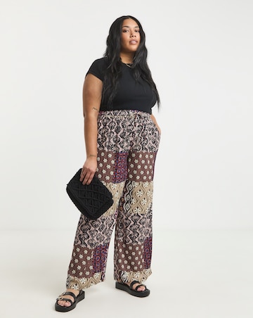 Simply Be Multi Print Tie Waist Crinkle Wide Leg Trouser