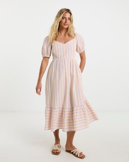 Textured Sweetheart Neck Stripe Midi Dress