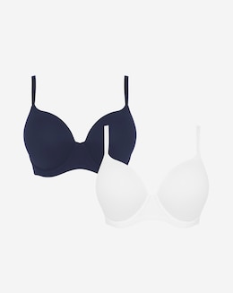 Pretty Secrets (2 Pack) Feather Touch Barely There T-Shirt Bras (B-F) Navy/White