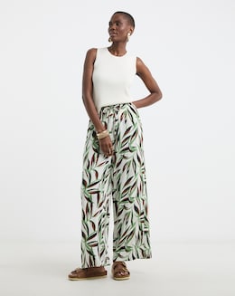 Printed Textured Crinkle Wide Leg Trouser