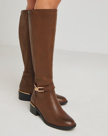 Heavenly Soles Ledger Knee High Boots With Trim Detailing Wide E Fit Curvy Calf