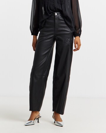 Black Coated Barrel Leg Jeans