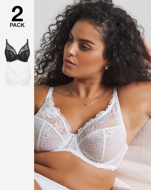 Pretty Secrets (2 Pack) New Ella Full Cup Wired Bras (C-J) Black/White