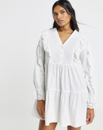 Simply Be White Cotton Broderie Frill Detail Shirt Dress