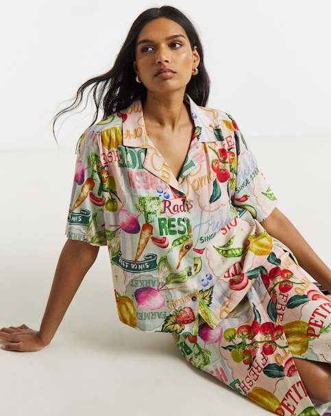 Postcard Print Linen Mix Revere Shirt