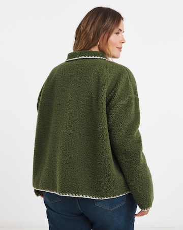 Khaki & Cream Whipstitch Borg Button Through