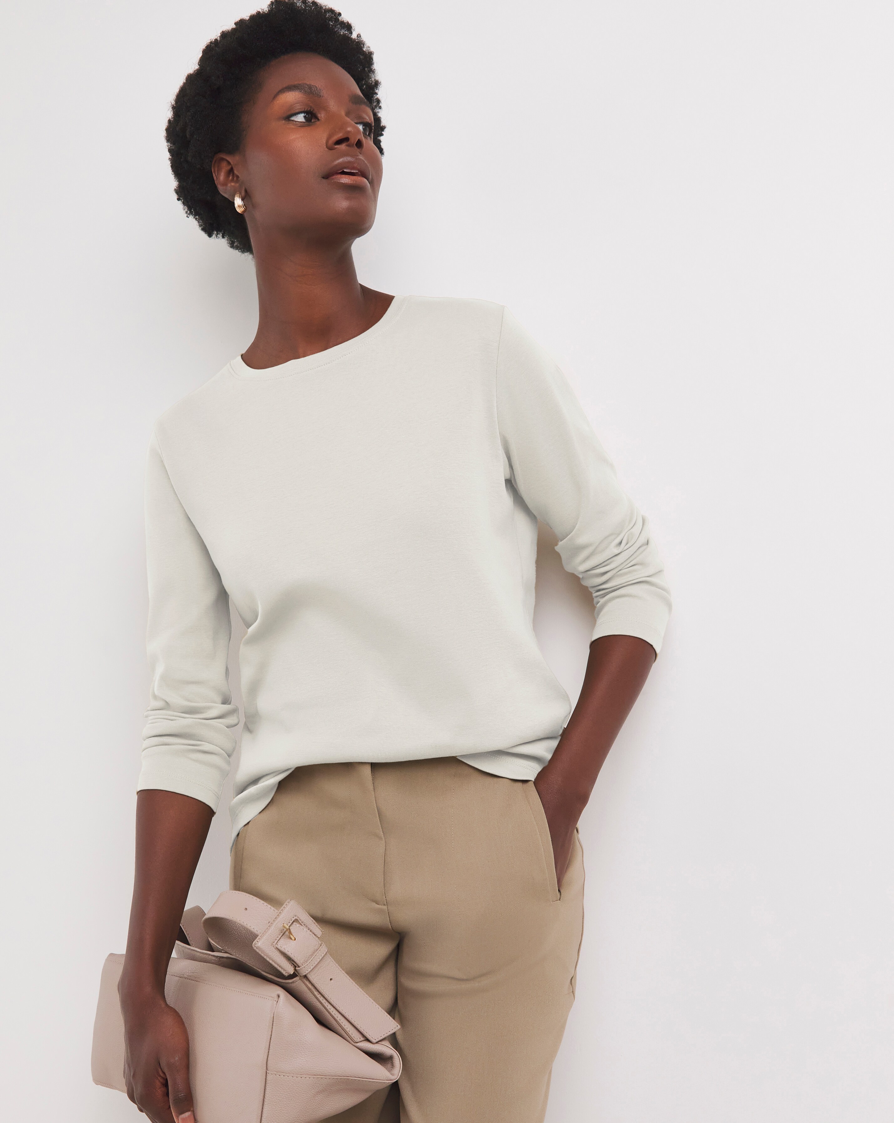 Pure Cotton Ivory Crew Neck Long Sleeve T-Shirt