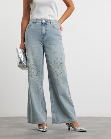 Light Wash Embellished Wide Leg Jeans